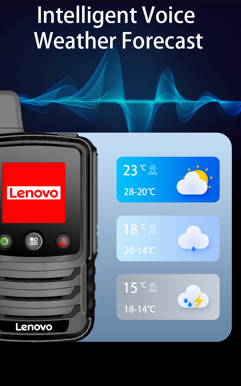 Lenovo CL328 displaying intelligent voice weather forecast