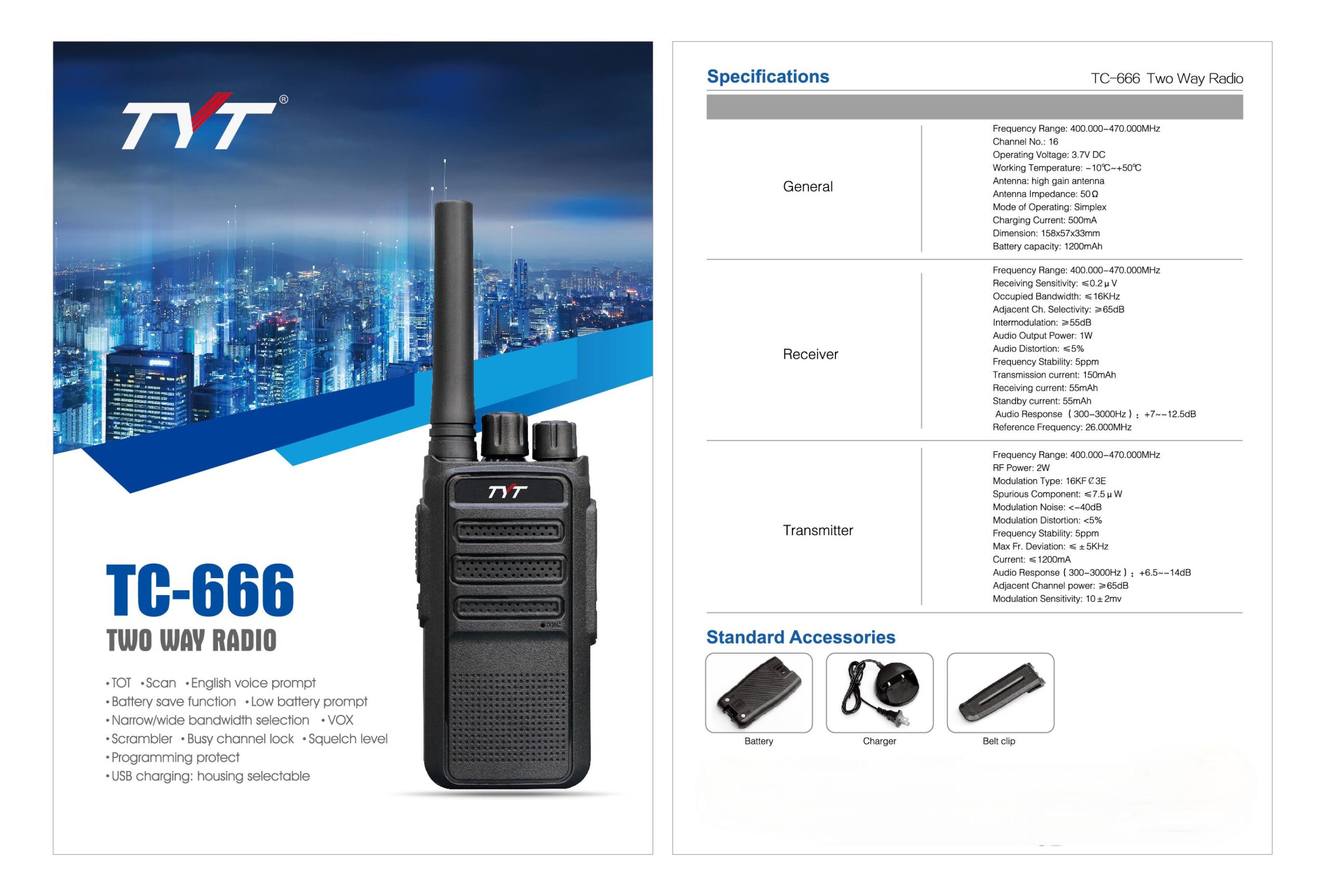 TYT TC-666 UHF 2W Mini Walkie Talkie - 2KM